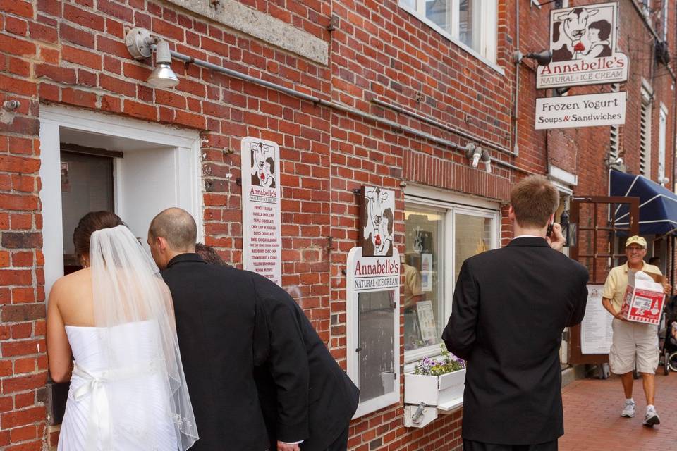 Bride and Groom Get Ice Cream