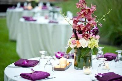 Table setup with flower centerpiece