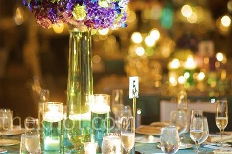 Table setup with flower centerpiece