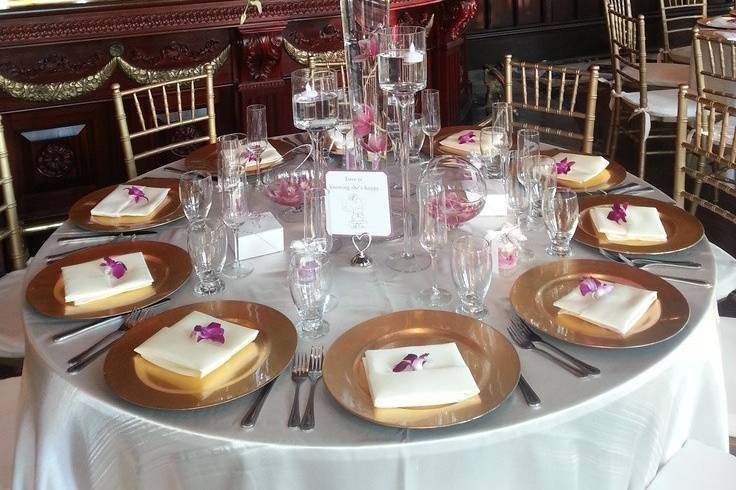 Table setup with flower centerpiece