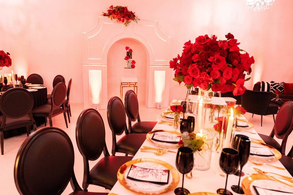 Black onyx chairs wedding reception