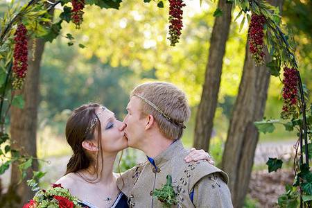 Newlyweds kiss