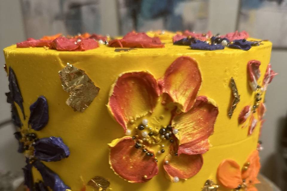 Bright Yellow Floral Painted