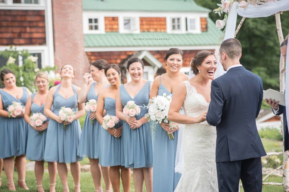 Couple with bridesmaids