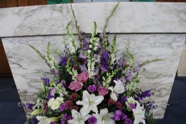 Altar Spray - Lilies, Roses, Gladiolus, Carnations, Larkspur.