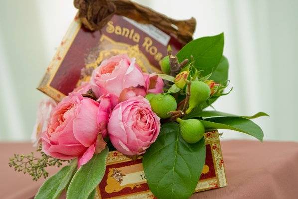 Cigar box floral centerpiece