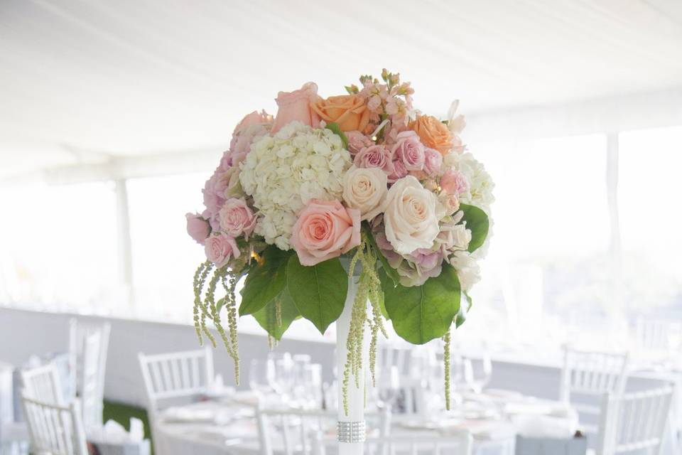 Cliffs Resort Wedding Centerpiece with blush and peach