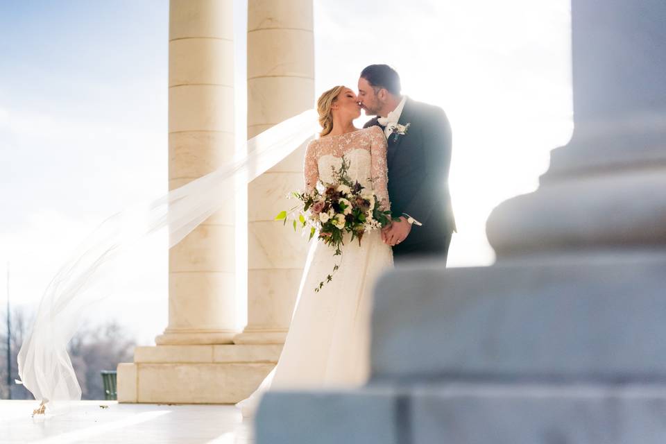 Bride & Groom Amongst Columns