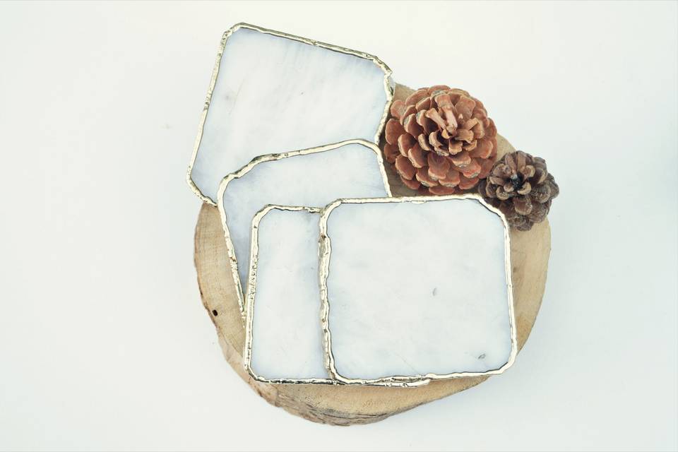 White quartz coaster gifts set