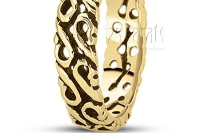 An exquisite Celtic design, this 6mm wide Handcrafted wedding band has a traditional Celt motif with several holes. The band is high polished all around.