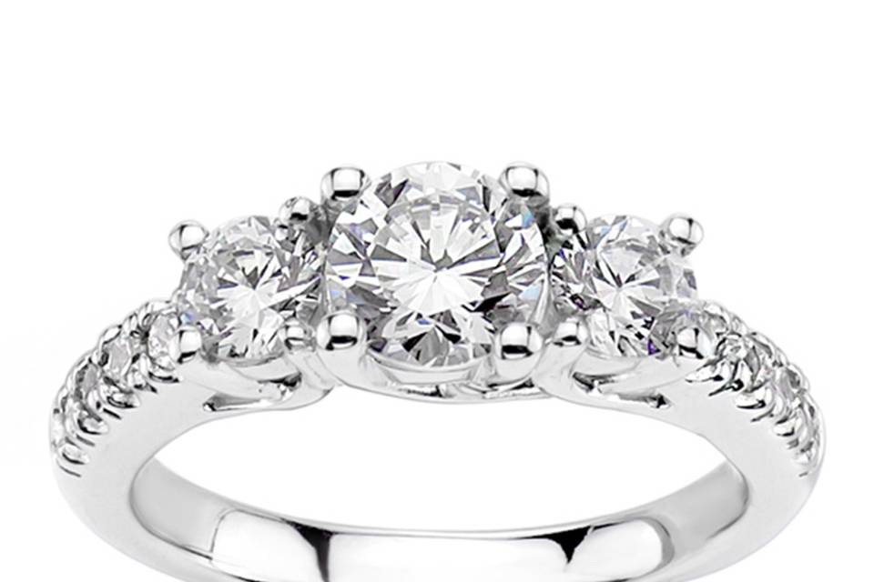 Elegant trellis setting diamond engagement ring. This engagement ring enhanced with pave set diamonds on the shank. This engagement ring is available in white gold, yellow gold, platinum or palladium.