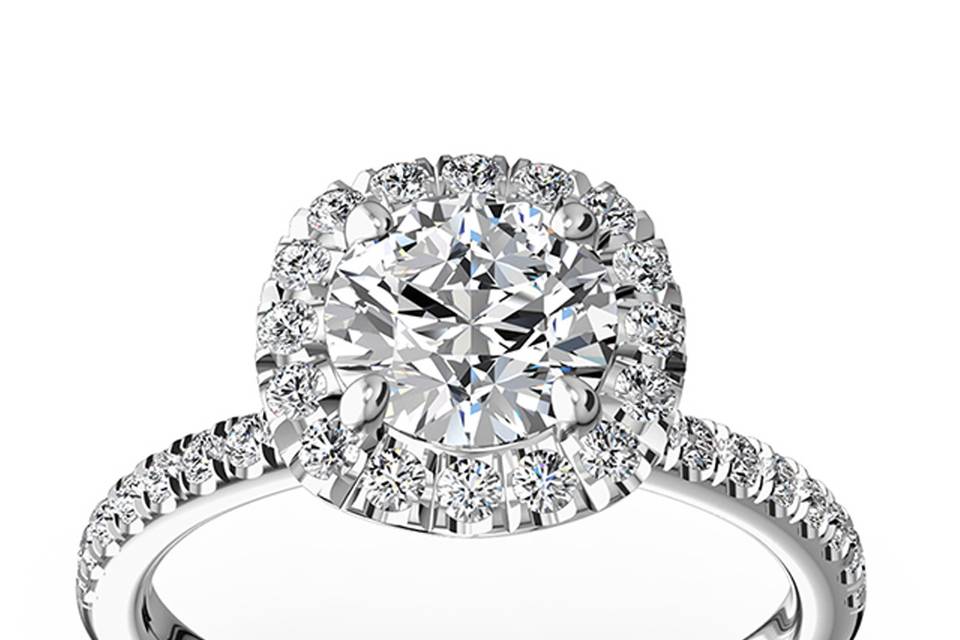 ENR9359Simply pretty! This micro pave engagement ring represents simplicity of love and doesn't take no for an answer. Accent diamonds set in to this setting micro pave fashion and total of 0.45 ct. tw diamonds will surround the center stone of your choice. This ring is available in 14k, 18k, platinum and palladium.