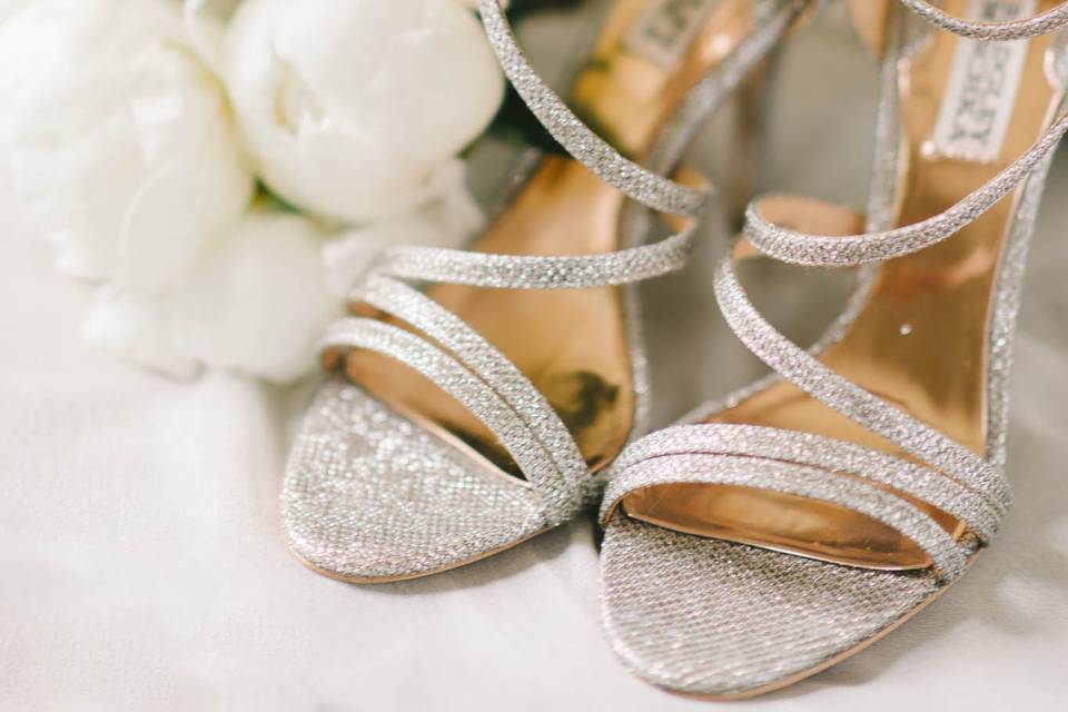 Bridal shoes and bouquet