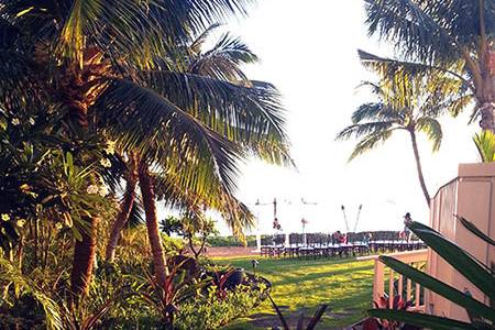 The path leads from the front of the wedding venue to the back which opens up to an expansive space right next to the ocean.  Our beachfront lawn area is perfect for a ceremony and party gathering before heading indoors for the main reception.