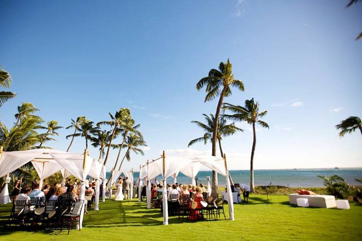 Beach-front wedding ceremony in Maui.