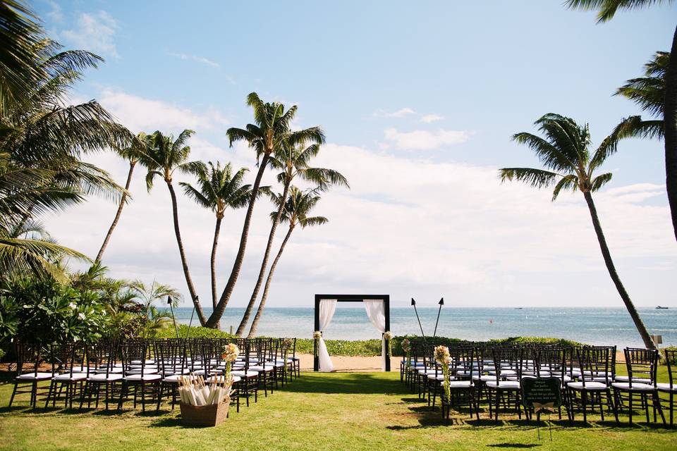 Beach-front wedding ceremony in Maui.