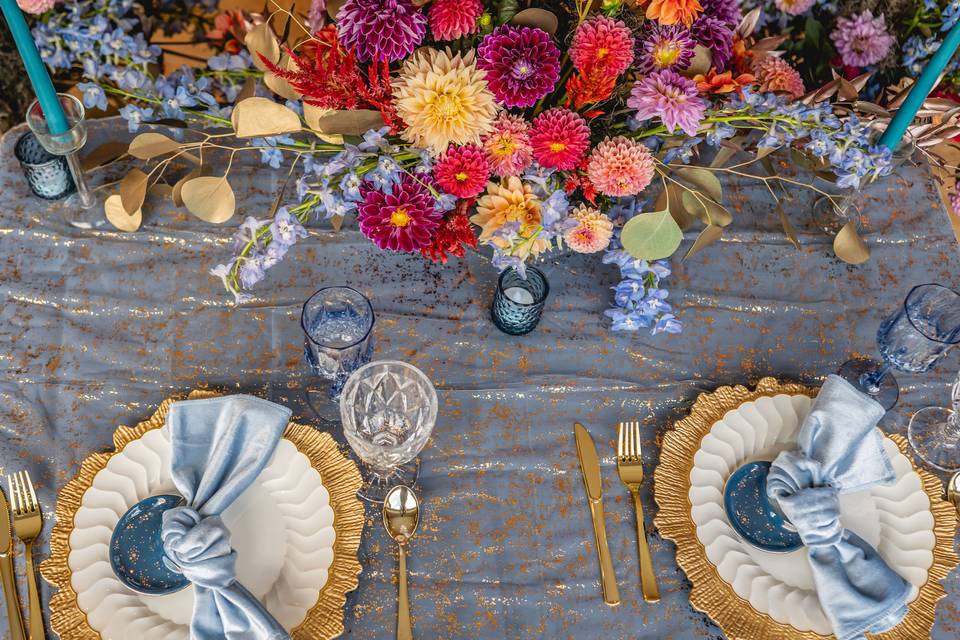 Gold and Blue Place Setting