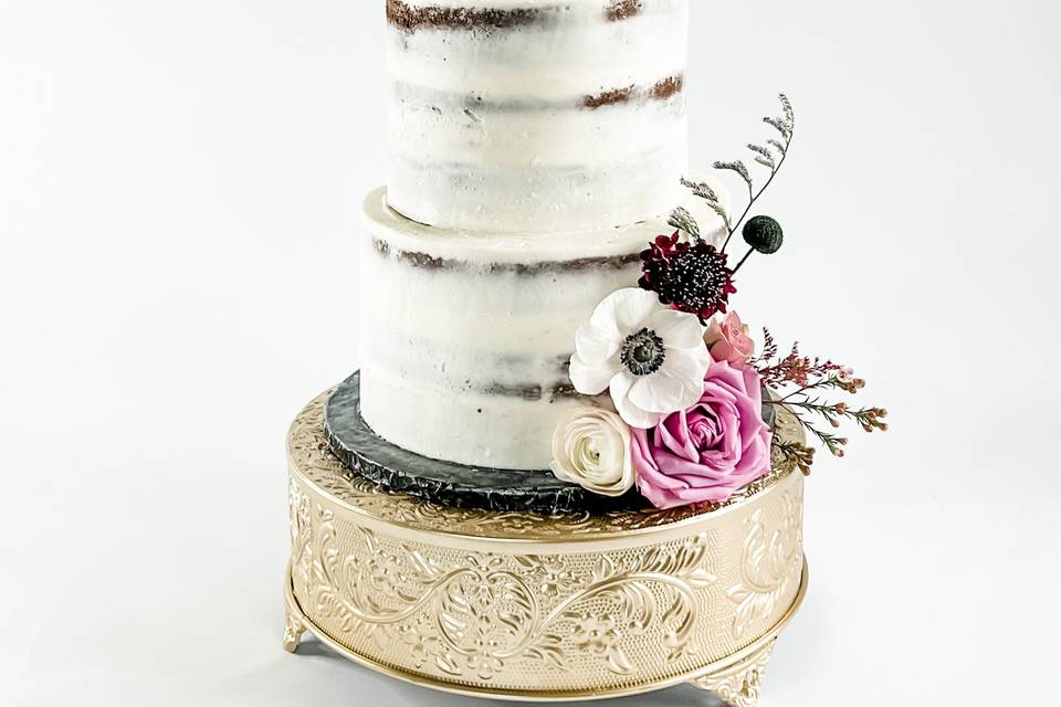 Semi naked cake with anemones