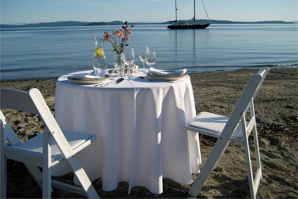 Table setup by the beach