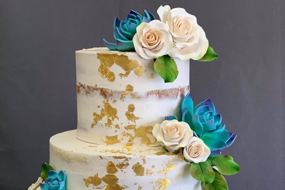 Naked three tier wedding cake