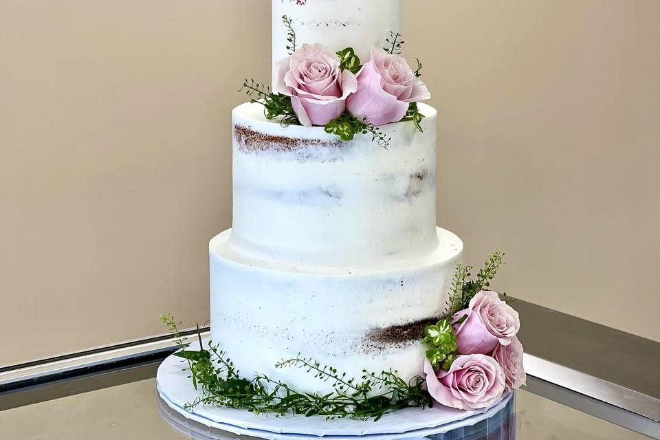 Naked floral wedding cake