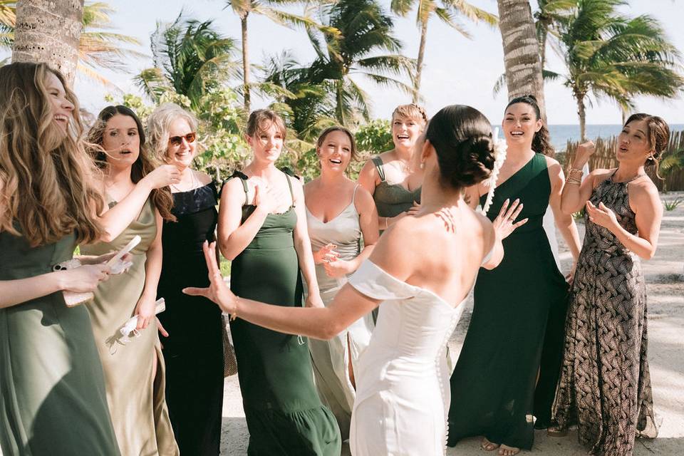First look with bridesmaids