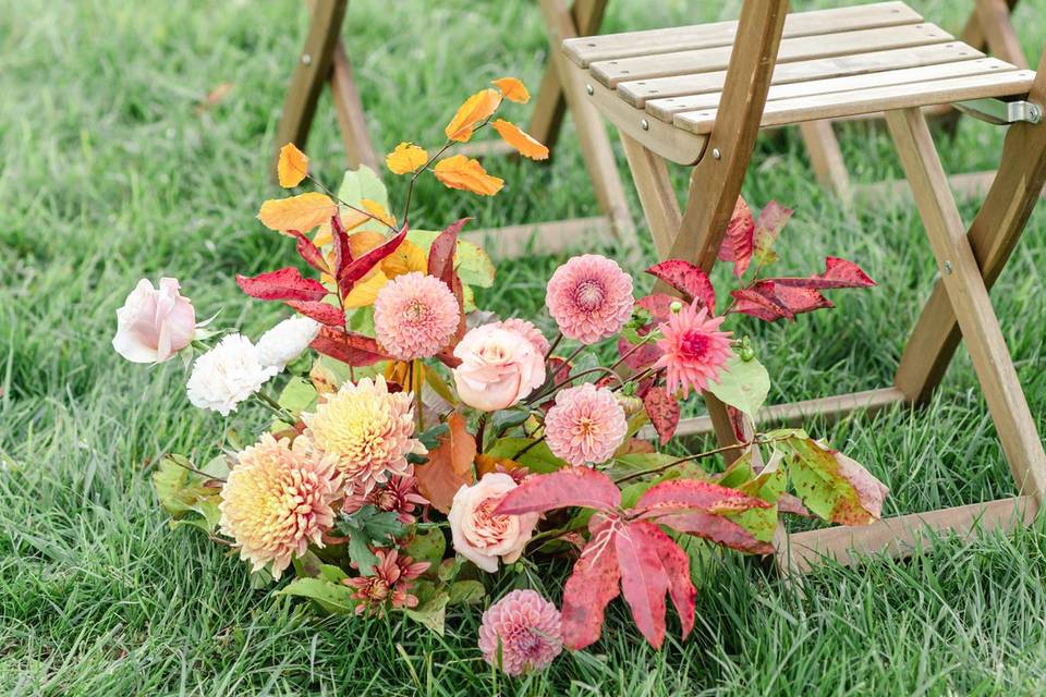 Wedding chairs and florals