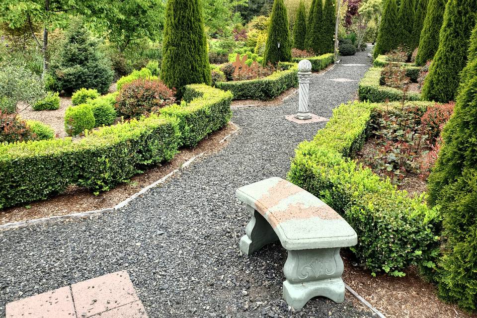 Formal gardens and benches