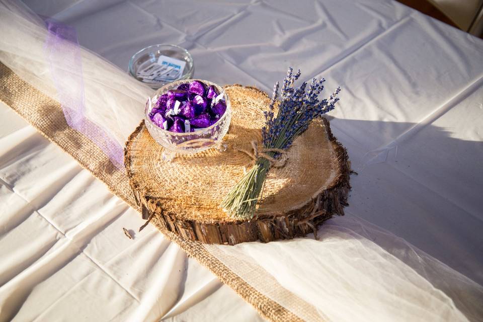 Lavender & wood centerpieces