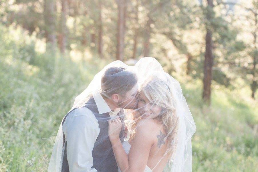 Bride and Groom in Woods