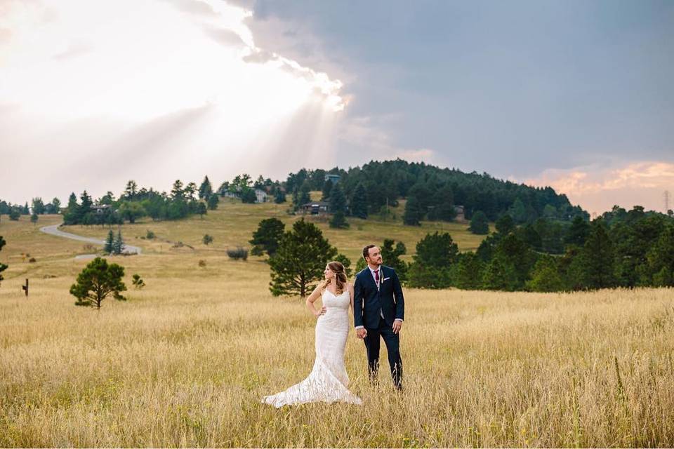 Couple posing in the meadow