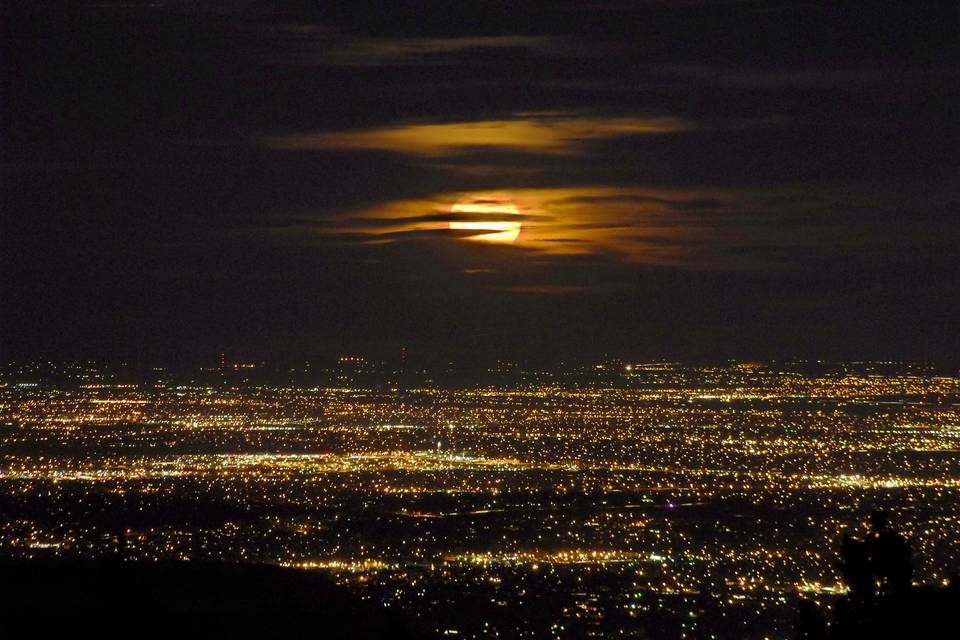 City Lights on Full Moon Night