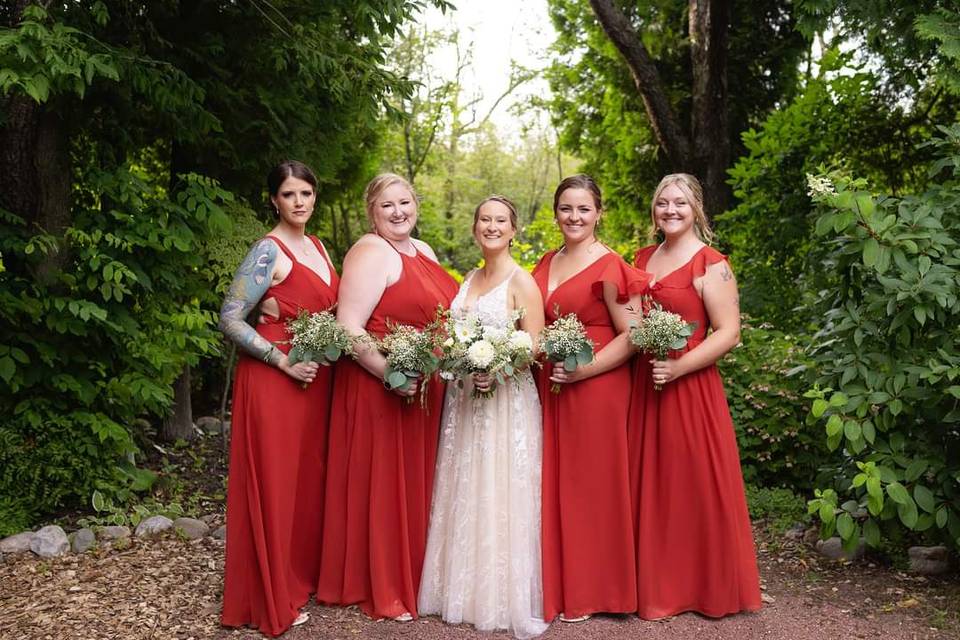 Wedding party with bouquets