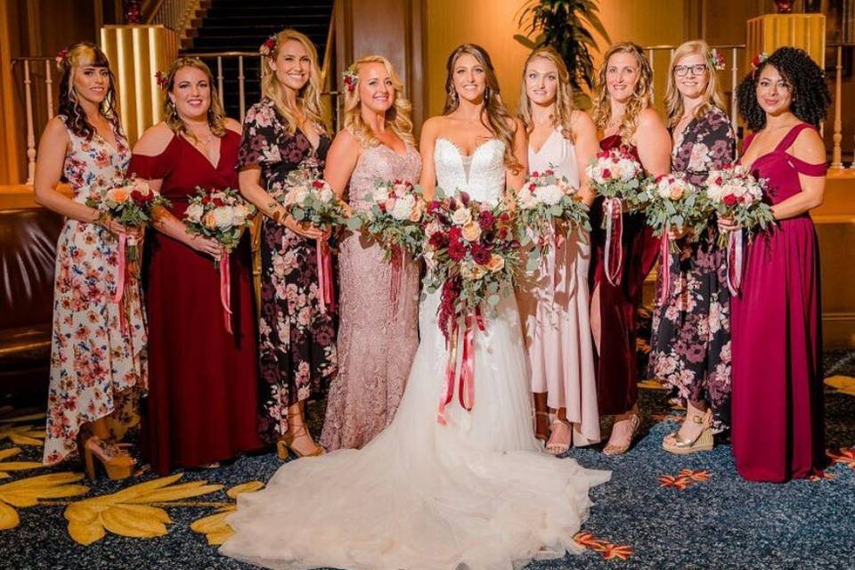 Burgandy and blush bouquets