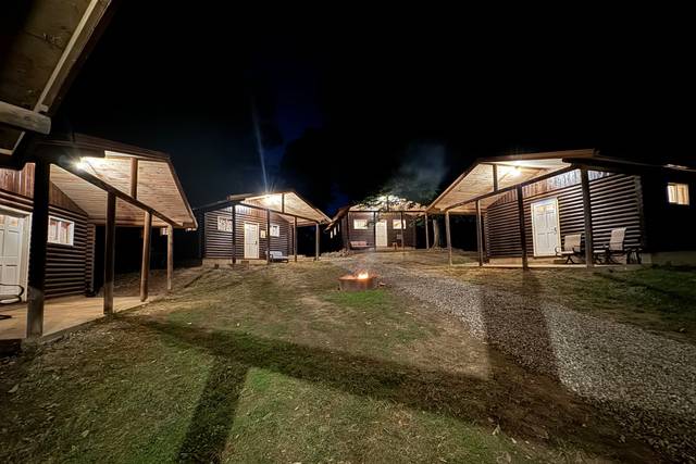 Cabin courtyard at night