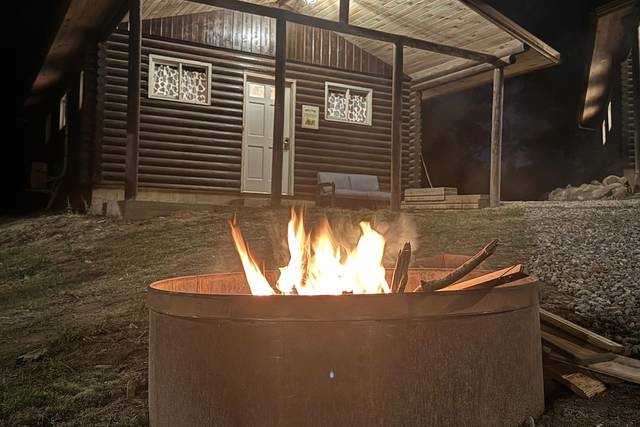 Firepit at night cabin