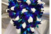 TEAR DROP BOUQUET-DARK BLUE TINTED SONYA ORCHIDS & WHITE ROSES