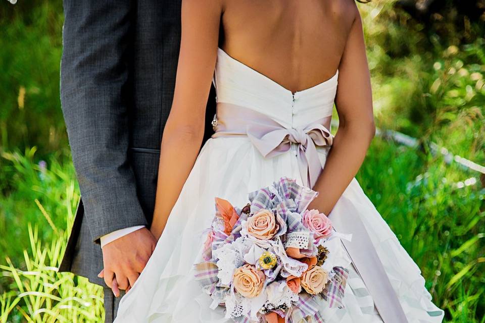 Wedding gown with pastel band