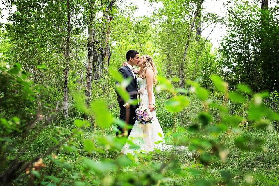 Wedding dress in the woods