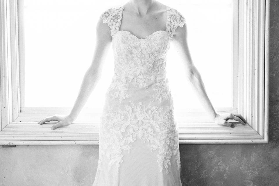 Wedding dress taken in black and white