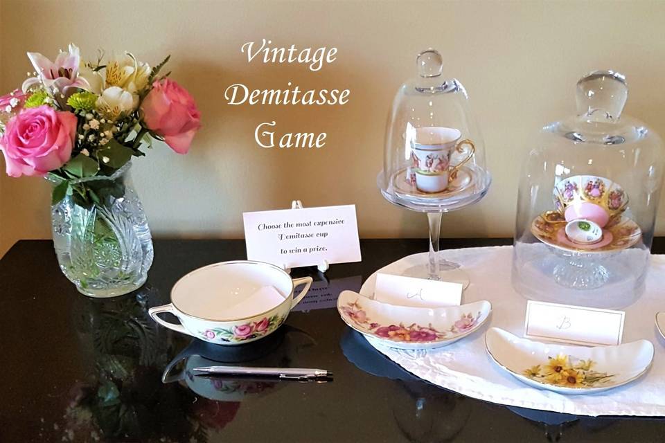 Have some fun at your event with our unique vintage demitasse game. A great conversation piece and fun for all ages.