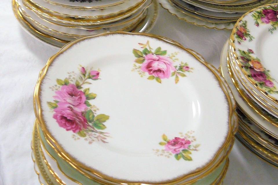 Vintage Salad plates, bowls and platters ready for a buffet luncheon.