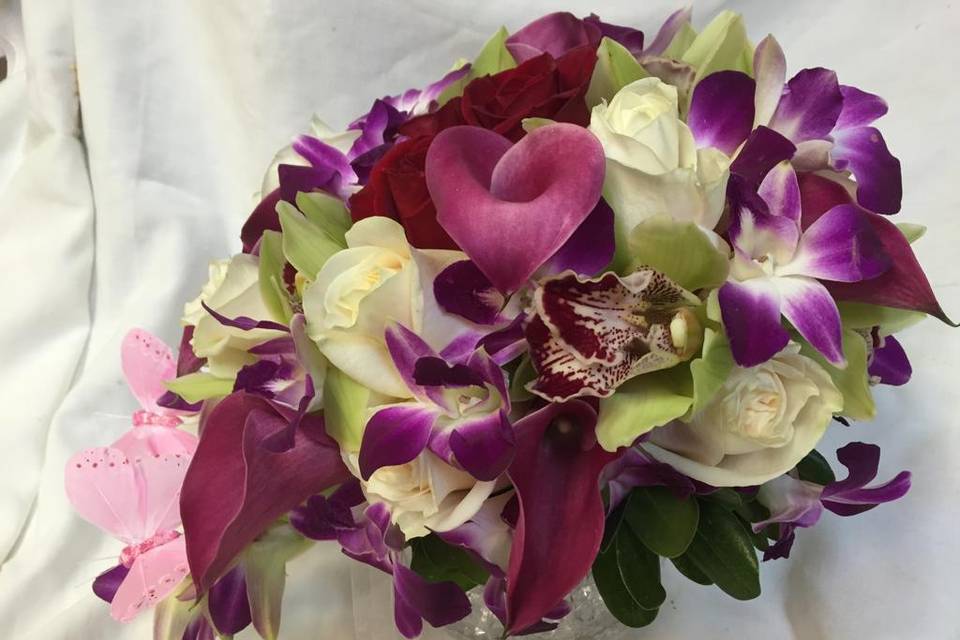 Magenta bouquet with orchids