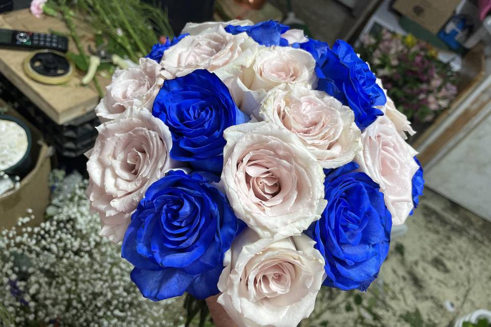 Blue and light pink roses