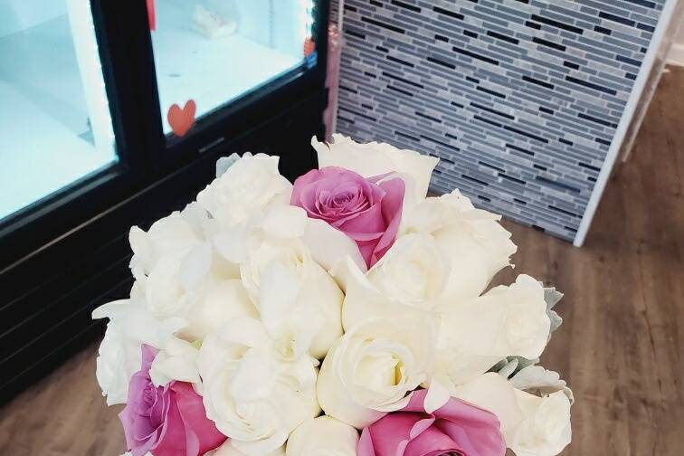 White and purple roses