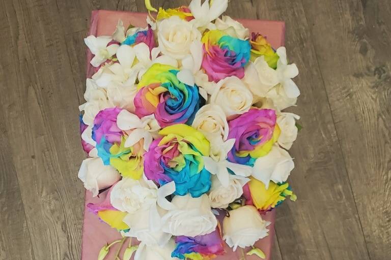 Rainbow roses and orchids