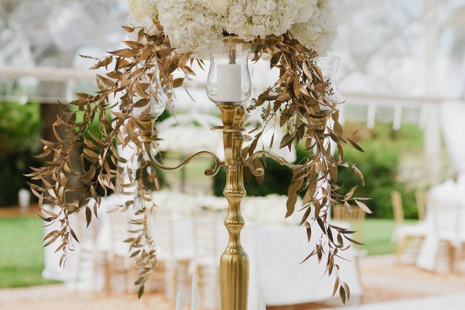 White flowers and gold foliage