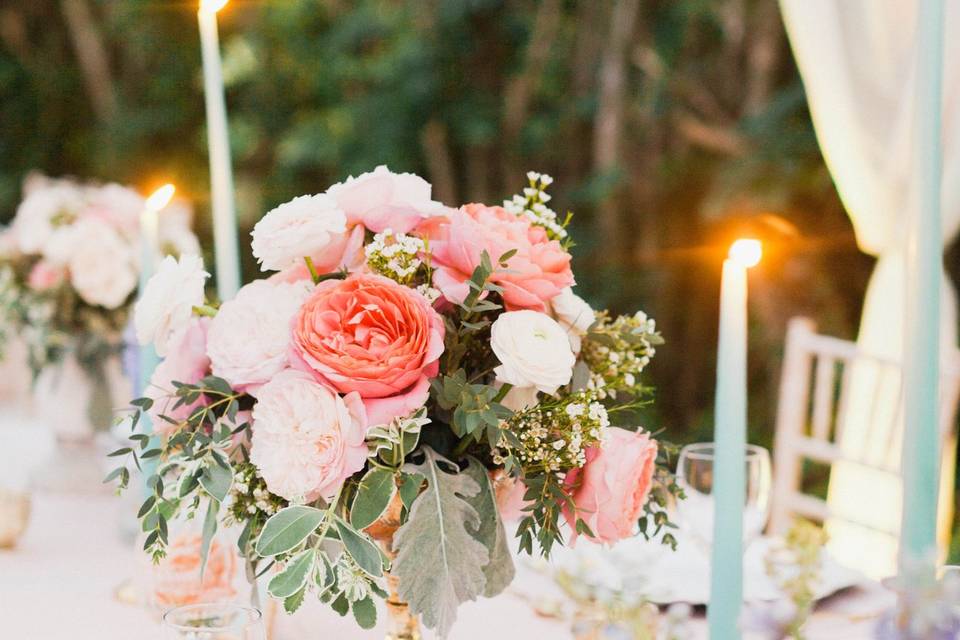 Garden roses and candle light