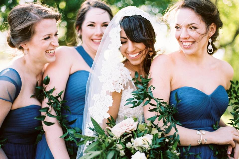 Bridal Party in blue dresses