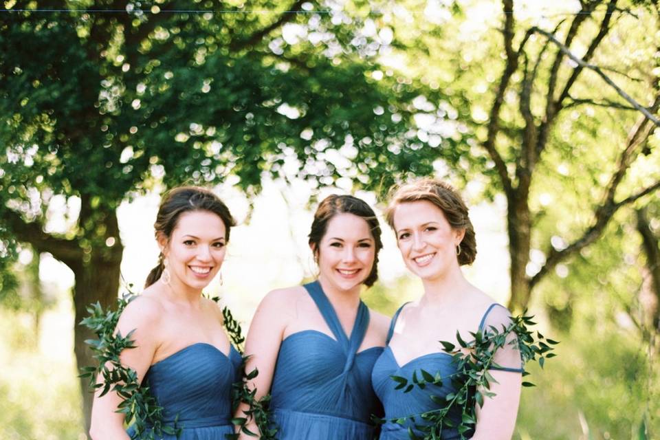 Bridesmaids in Blue Dresses